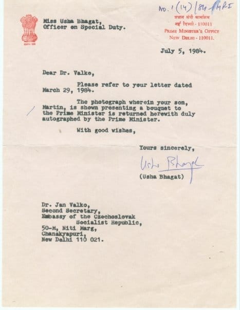 Letter from Indira Gandhi's officer to Dr. Jan [nap_names id=